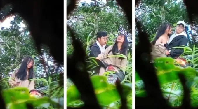 စော်လေးကထန်ချက် မှန်ကြောင်အတွဲချောင်းရိုက် ဆိုင်ကယ်ရပ်ပြီး ကျွင်းစိမ်နေ